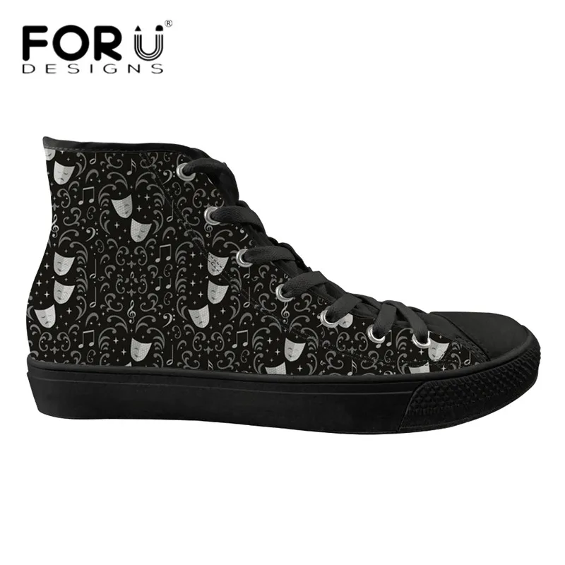 

FORUDESIGNS Theater Damask Print Black Sneakers Casual Women High Top Vulcanize Shoes Fashion Students Girls Spring Mesh Flats