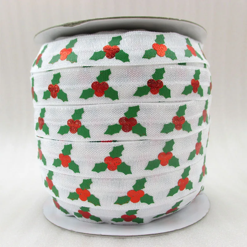 

5/8"(16mm) Christmas elastic high quality printed polyester ribbon 50 yards, DIY handmade materials, wedding gift wrap,50Y4320