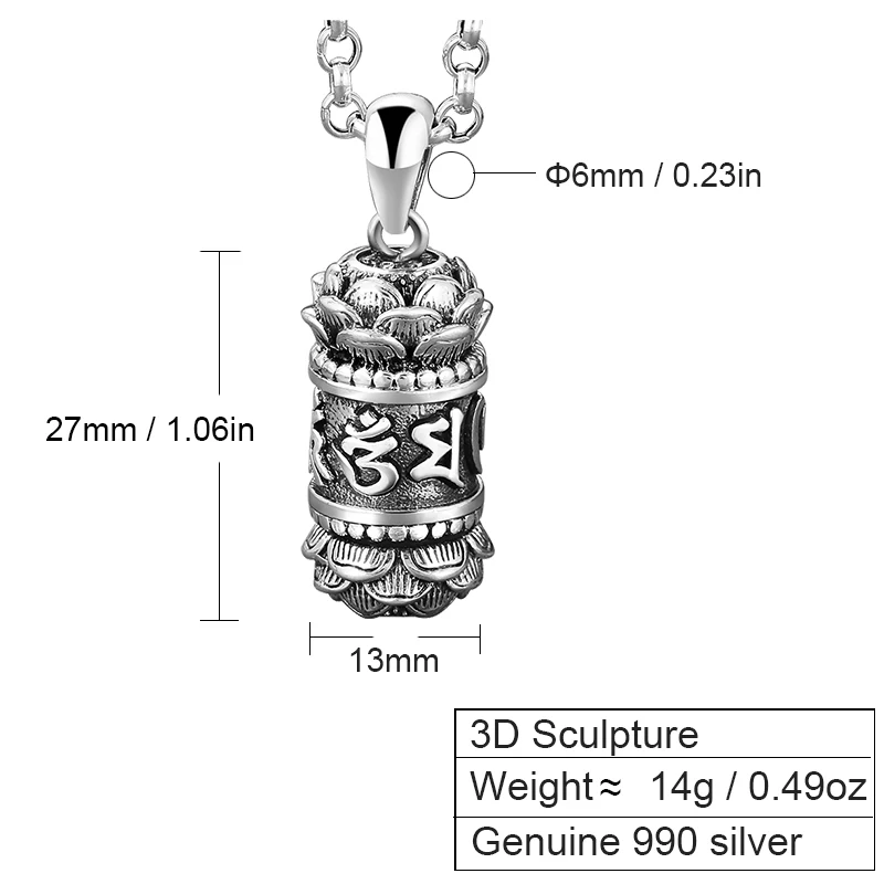 ZABRA чистое 990 серебряное ожерелье с подвеской Будды для мужчин, шесть слов учения Будды, винтажный религиозный кулон, ювелирное изделие, роскошный подарок