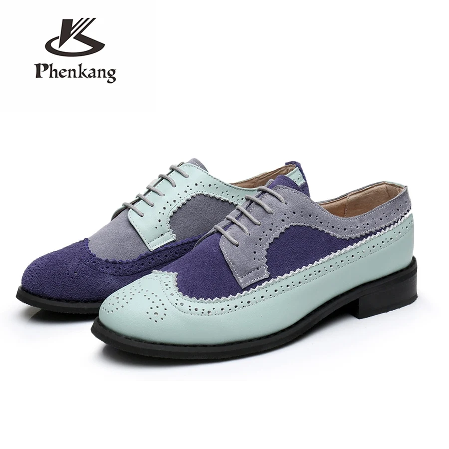 Genuine cow leather brogue men flats shoes handmade vintage casual sneakers shoes oxford shoes for men blue grey with fur