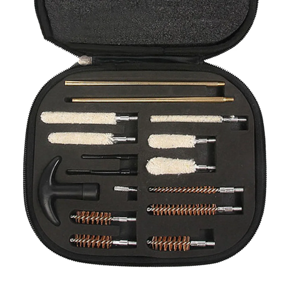 16pcs Hunting Cleaning Kit fit All Calibers Handguns Pistol 22 357 38 9mm 40 44 45 Barrel Brushes Tools Set with Portable Pouch
