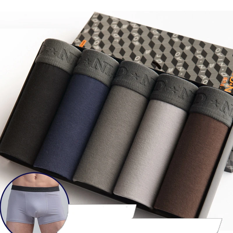 Baratos 5 unids lote boxeador masculino en algodón ropa interior hombres sólido estampado Hombre Boxers Homme cómodos calzoncillos suaves bragas masculinas transpirables