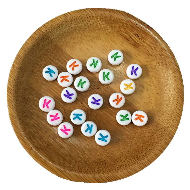 

Free Shipping 3600PCS/Lot Multicolor Single Initial K Printing White Acrylic Letter Beads DIY Jewelry Findings Alphabet Beads