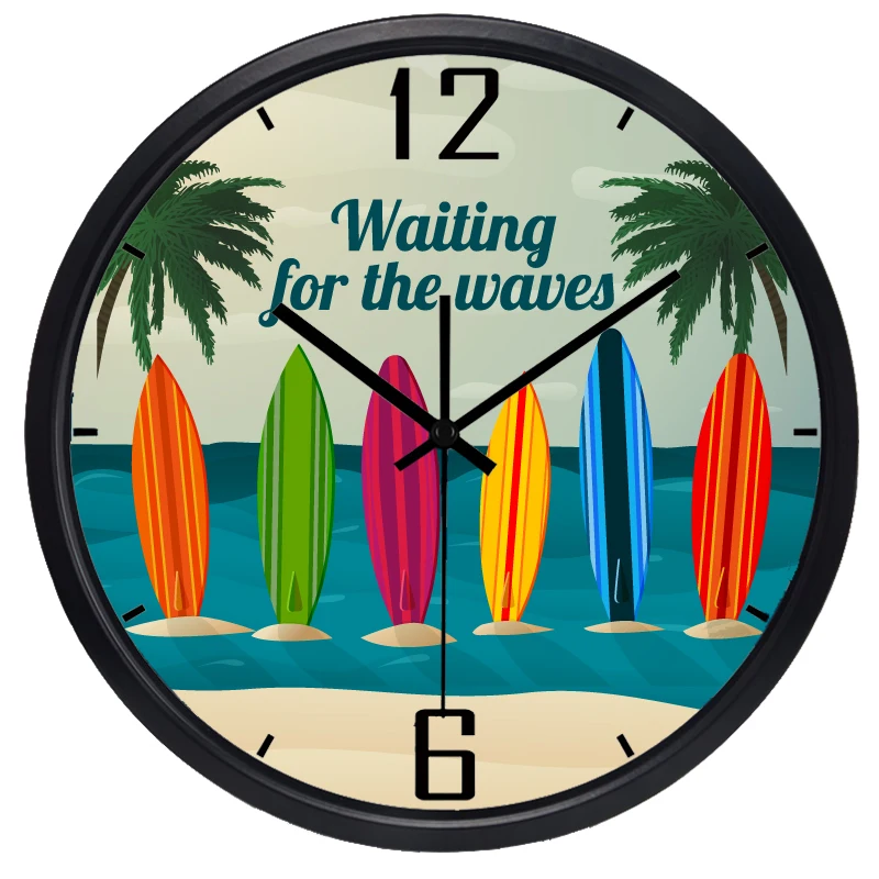 

Hot Brand Creative Warranty 10Years Colorful Slide Wall Clock Summer Glass Cover Metal Beach Holiday Seaside Watch