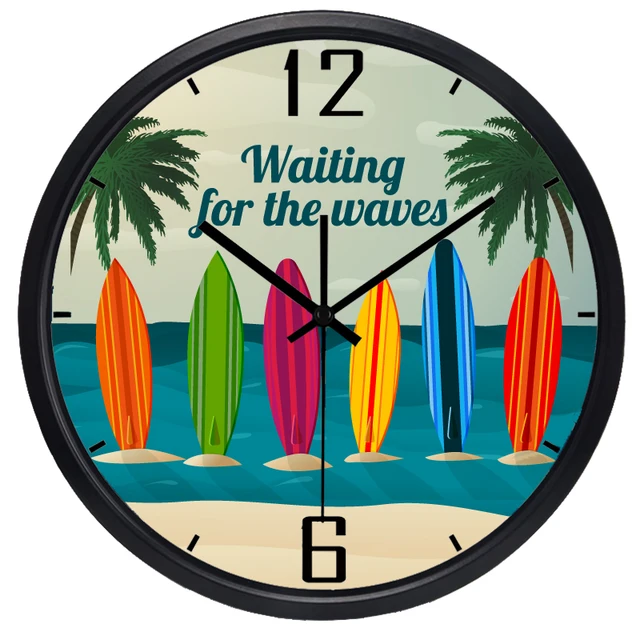 Us 304 20 Offhot Brand Creative Warranty 10years Colorful Slide Wall Clock Summer Glass Cover Metal Beach Holiday Seaside Watch In Wall Clocks
