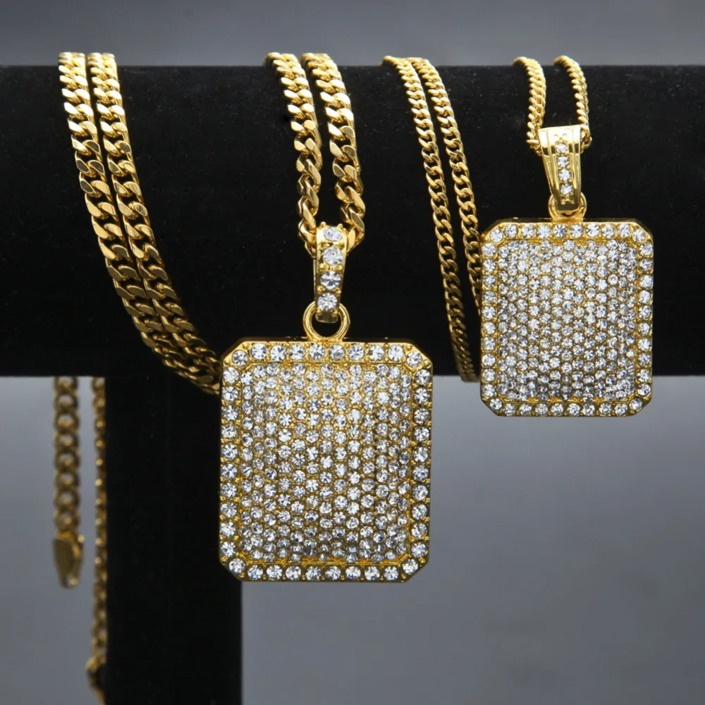 

Men Army Style Necklace Gold And Silver Plated Full CZ Iced Out Charm Dog Tag Pendant Necklace Hip Hop Bling Bling Jewelry