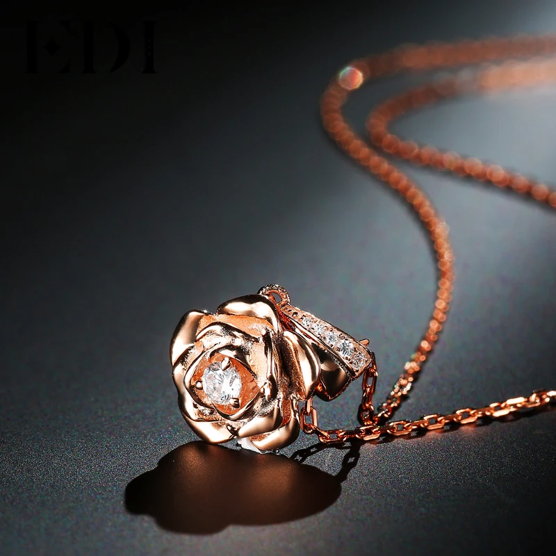 EDI Trend Rounc Cut Natural Diamond 0.1ct 925 Sterling Silver Pendant Necklace For Women Fine Jewelry