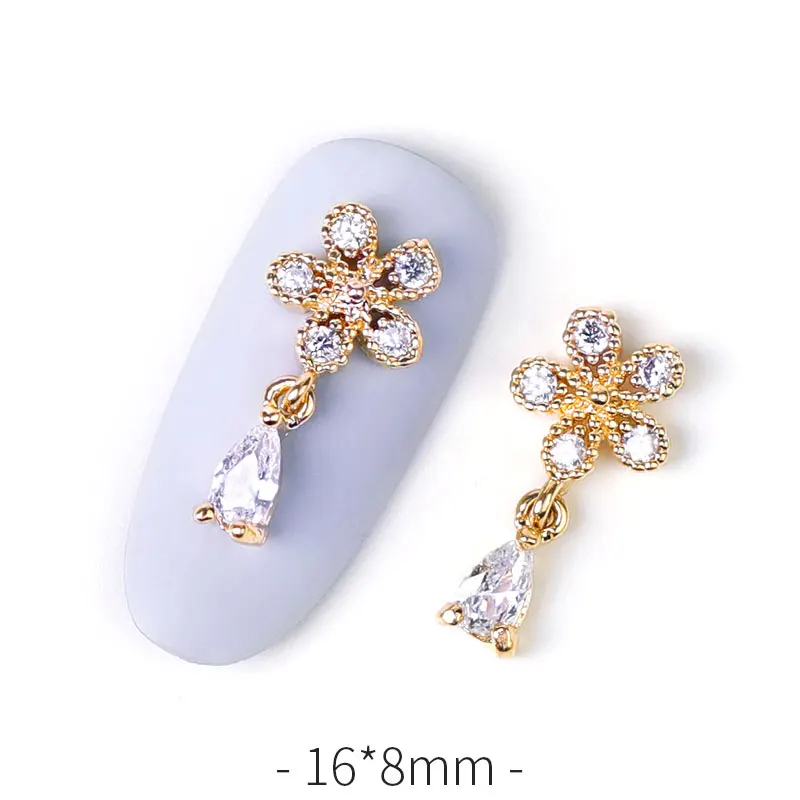 2 pieces water drop Crystal Dangle Chain Charms Nail Jewelry