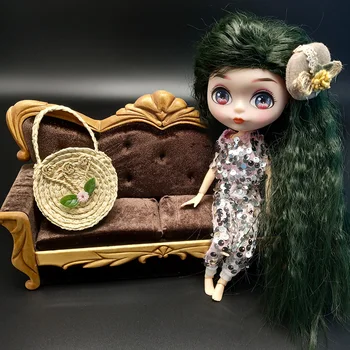 

Fashion Mini Madagascar Lafite Straw Handmade HandBag Suit For 1/6 1/4 1/3 Bjd Baby Doll Accessories DIY Collectible Toys