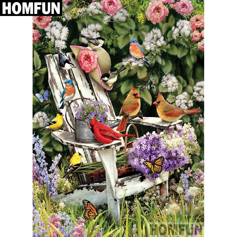 Алмазная 5D картина Цветы и птицы HOMFUN вышивка с квадратными/круглыми стразами