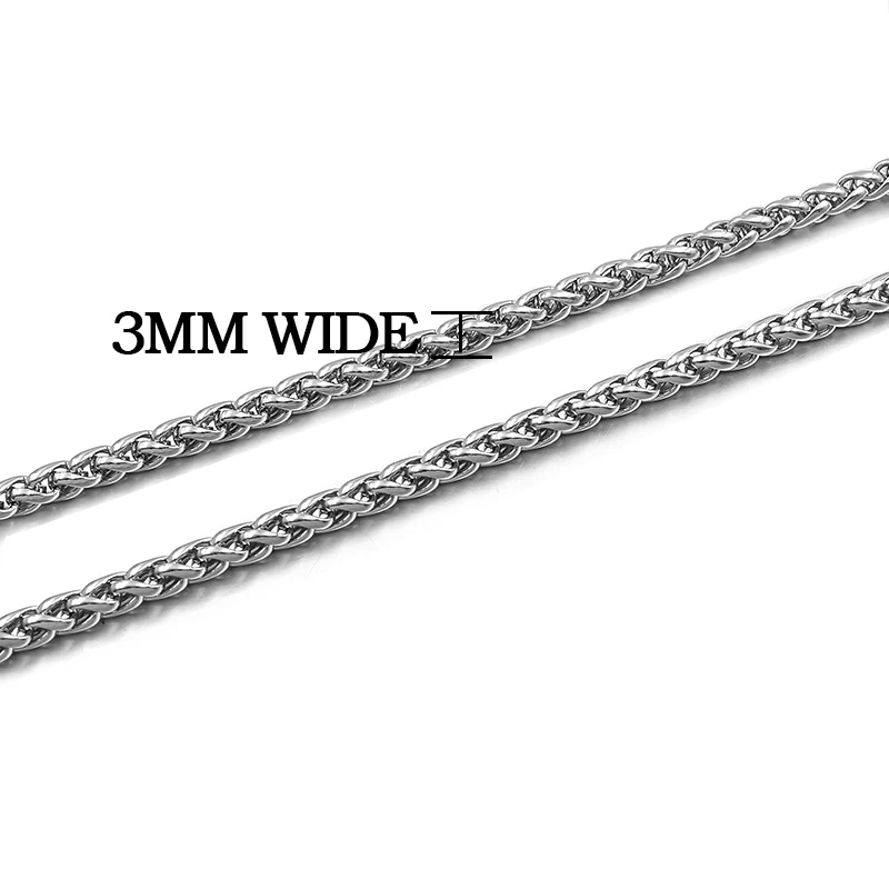 Moorvan, мужское ожерелье, нержавеющая сталь, для мальчиков, ювелирное изделие, 40 см-90 см, плетеное звено, пшеничная цепочка, ожерелье для женщин, панк-рок, байкер, подарок, VN347 - Окраска металла: 3MM WIDE