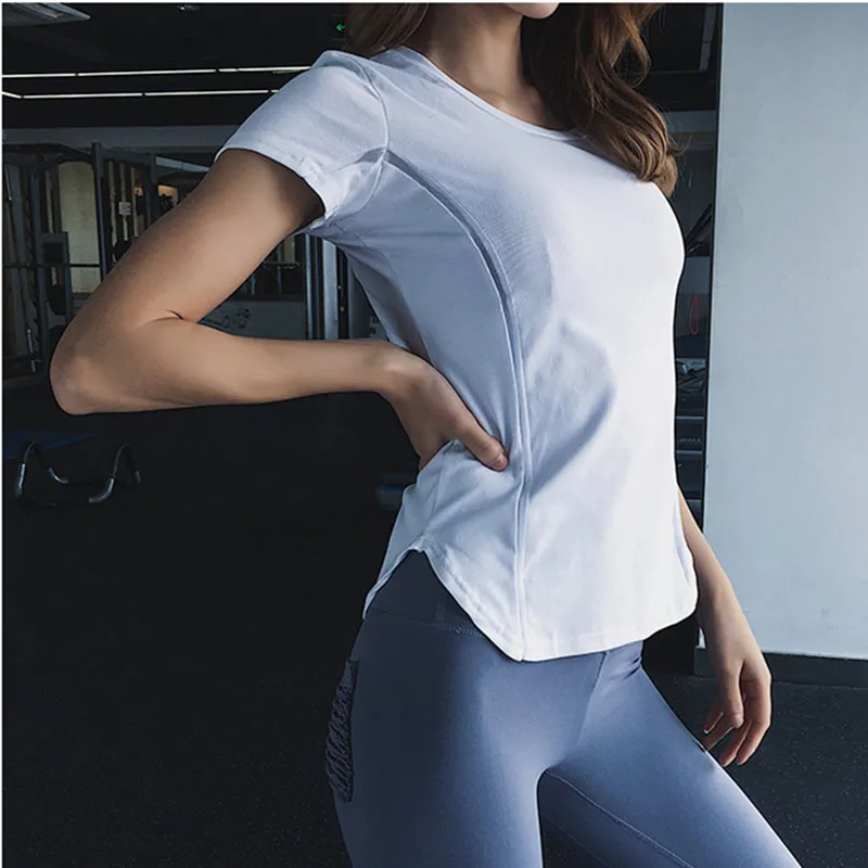 

Round neck Yoga Tops Breathable Sports Tshirt Silm fit Fitness Women Short Sleeve Yoga Shirt Gym Running Sports top Sportwear