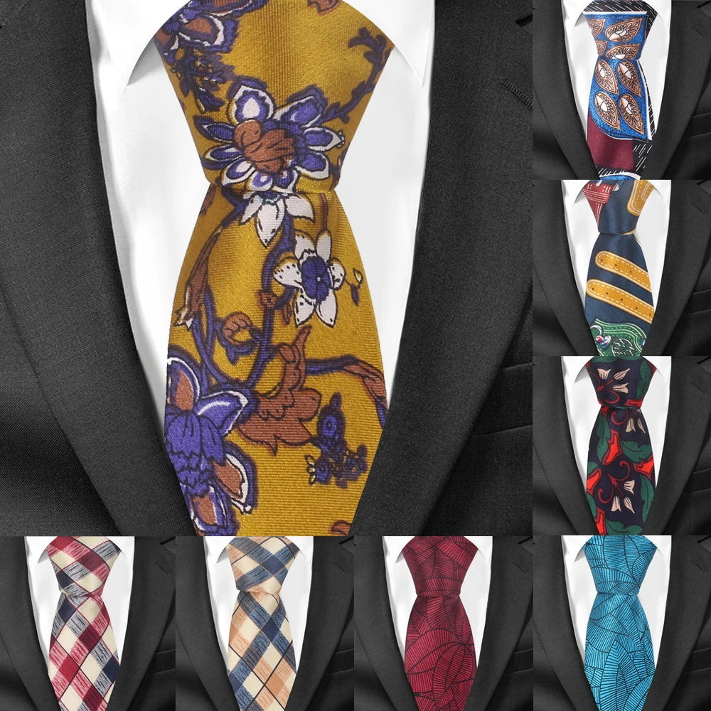 

New Floral Print Tie For Men Women Soft Polyester Neck Tie For Wedding Business Suits Skinny Ties Fashion Slim Plaid Necktie