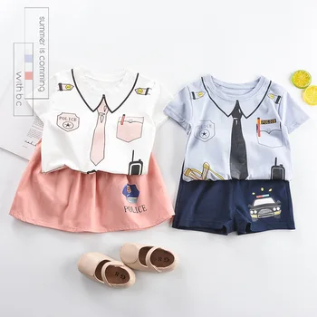 

Hot Sale Children Clothes Cartoon Girl Clothes Set T-shirt Twins Baby Clothes Girls Summer Clothes Brother Sister Clothing