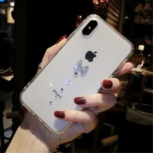 

Luxury Rhinestone Phone Cases For iPhone 6 6S Plus Bowknot Transparent Soft TPU Back Cover For iPhone 7 8 Plus X Coque Funda