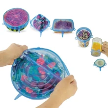 6PCS Universal Silicone Lids Stretch Suction Cover Cooking Pot Pan Silicone Cover Pan Spill Lid Stopper Home Bowl Cover