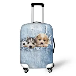 Милый джинсовый щенок собаки Эластичный Чемодан багаж сумки Travek защитный чехол для тележки Чехол 18-30 ''протектор сумки
