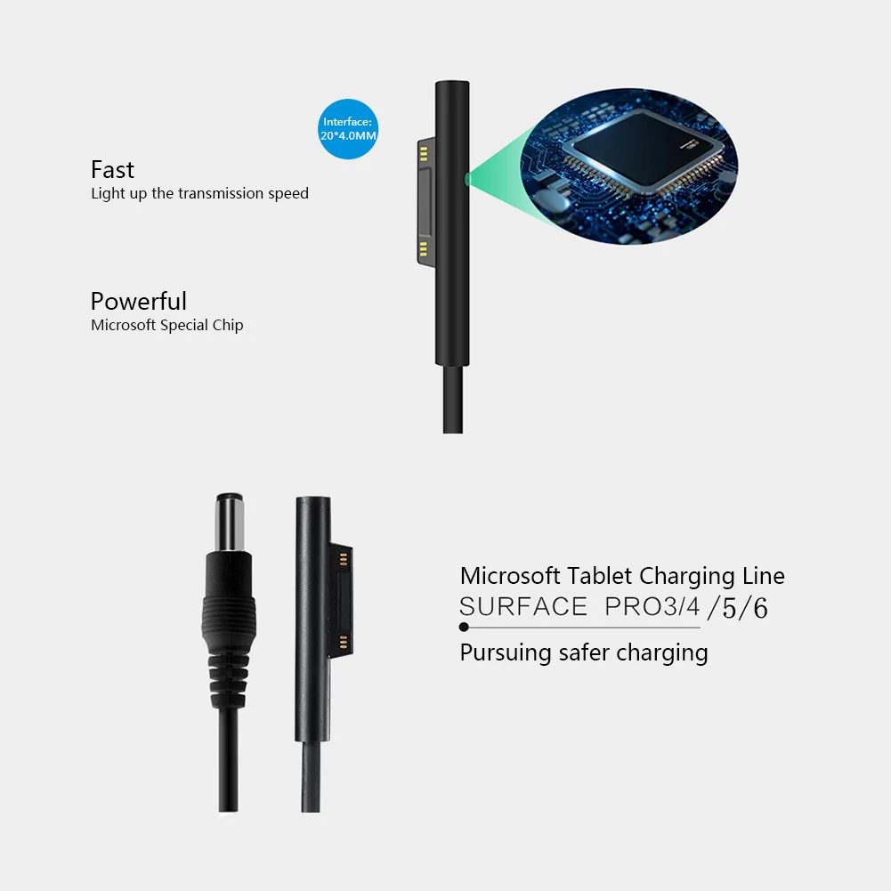 

Notebook Power Supply PVC Charging Cable Portable Multifunctional Lightweight DC Tip For Microsoft Surface Pro 6/5/4/3 Tablet