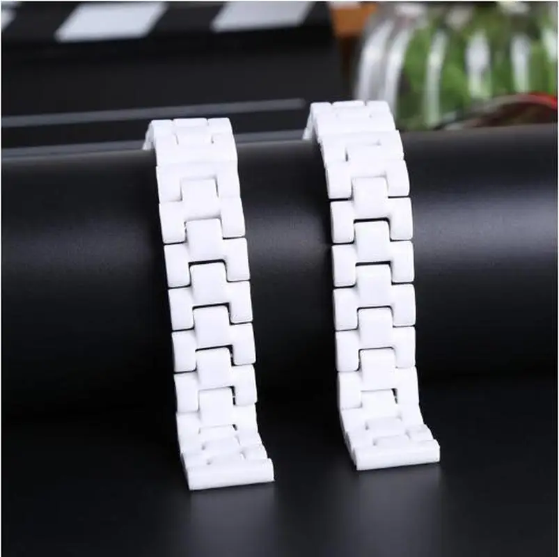 

14mm 16mm 18mm White Ceramic Watchband ремешок для часов Watchstrap Wristband Bracelet with Stainless Steel Buckle for Women Men
