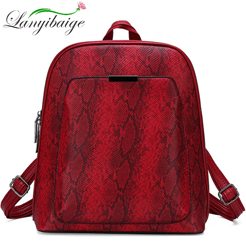 

2019 Women Backpack High Quality Snake Pattern Leather Backpacks for Teenage Girls Female School Shoulder Bag Bagpack mochila