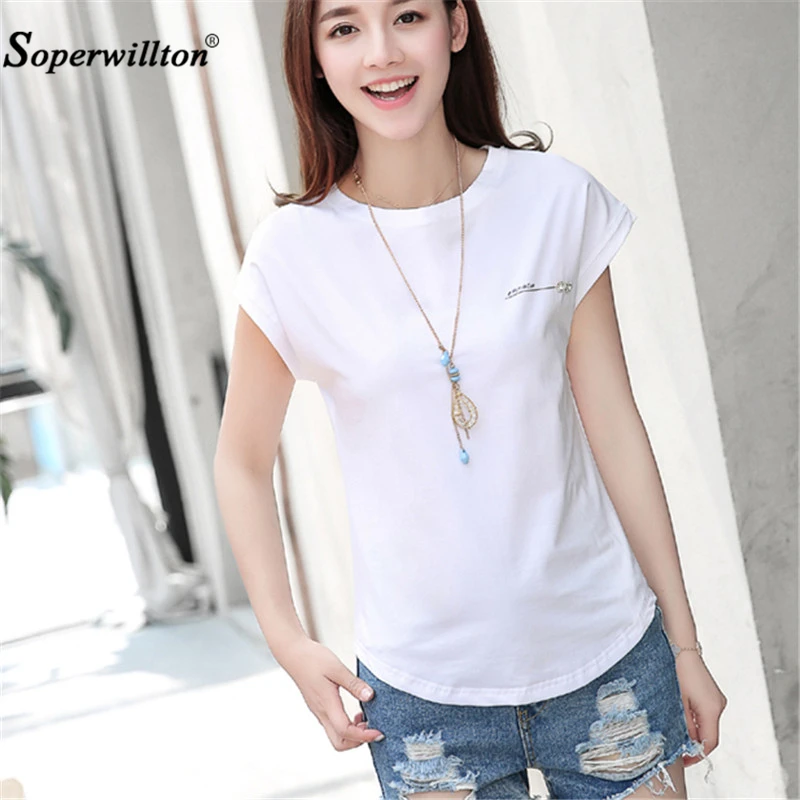 

New Casual Top Shirts Women Blouse and Shirt Feminine Cotton Summer Short O-Neck Batwing Sleeved Fashion Loose Plus Size S-3XL
