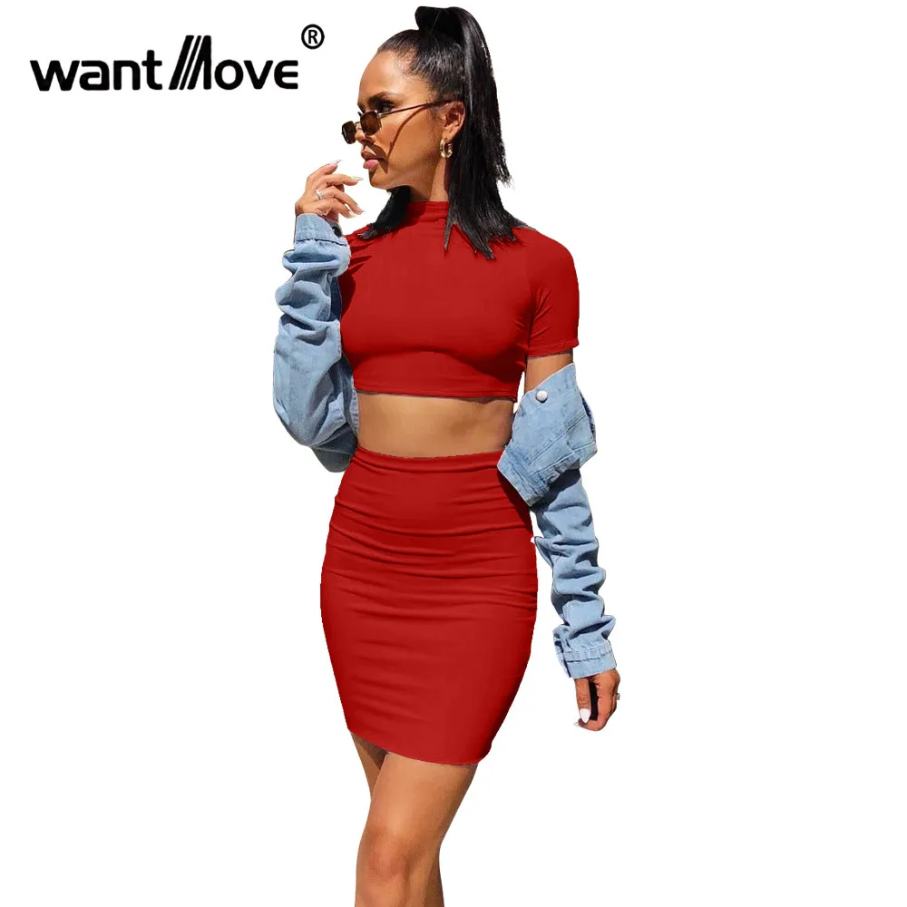 

Wantmove 2018 summer new fashion two-piece solid color sexy short-sleeved shirt Slim mini skirt two-piece suit JZ474
