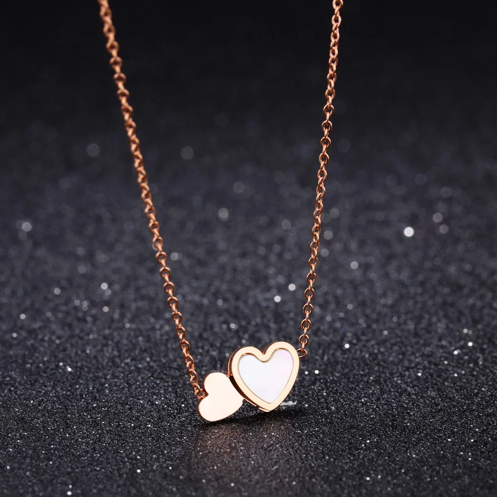 

Dainty Initial Two Hearts Necklace in Stainless Steel Engraved Personalized Necklace Bridesmaids Gift