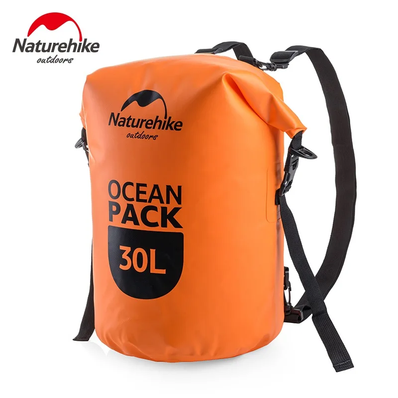 Naturehike 20L 30L баррель-образный брезент треккинг Дрифтинг печать рафтинг мешок двойные ремни сумка для воды Водонепроницаемая водонепроницаемая сумка На открытом воздухе - Цвет: Orange 30L