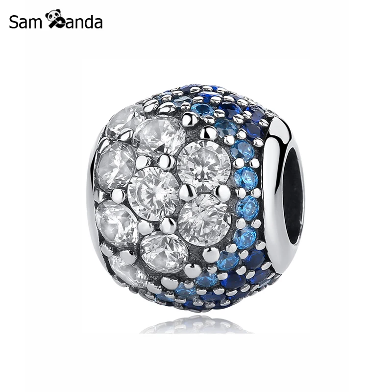 New Original 100 925 Sterling Silver Charm Blue Enchanted Pave Bead