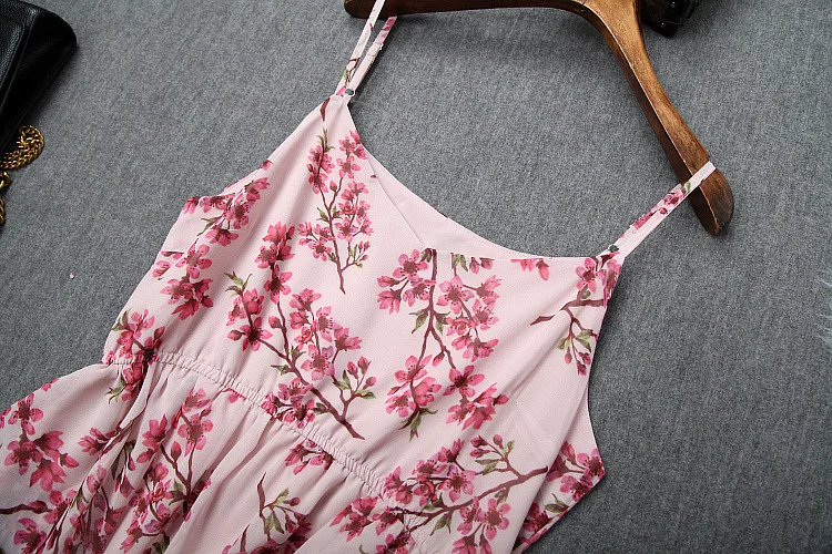 Dress Suit 2019 Women's Spring Summer Single Button Small Blazer + Pink Printed Cake Chiffon Slip Dress Two Piece Set Female