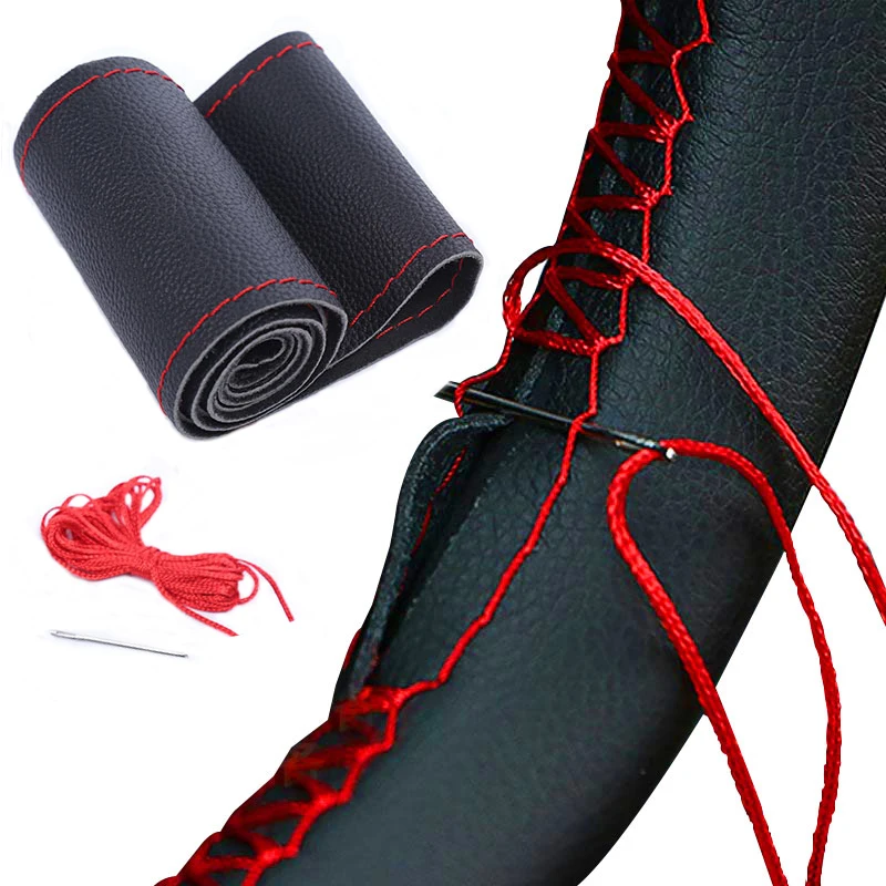 DIY-Car-Steering-Wheel-Covers-Caps-Fiber-Leather-Braid-on-the-Steering-wheel-of-Car-with