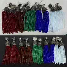 Original hecho a mano de bohemia alambre rojo verde marrón azul beads conector rhinestone pendientes de gota de la borla larga cuelga negro para las mujeres