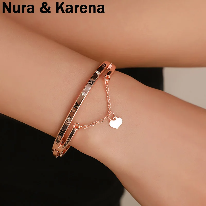 

Hot Luxury Rose Gold Stainless Steel Bracelets Bangles Female Heart Forever Love Brand Charm Bracelet for Women Famous Jewelry