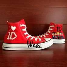 Вэнь Женская Мужская Ручная роспись обувь дизайн на заказ один направление Красный Высокий Верх парусиновые кроссовки для дня рождения подарки