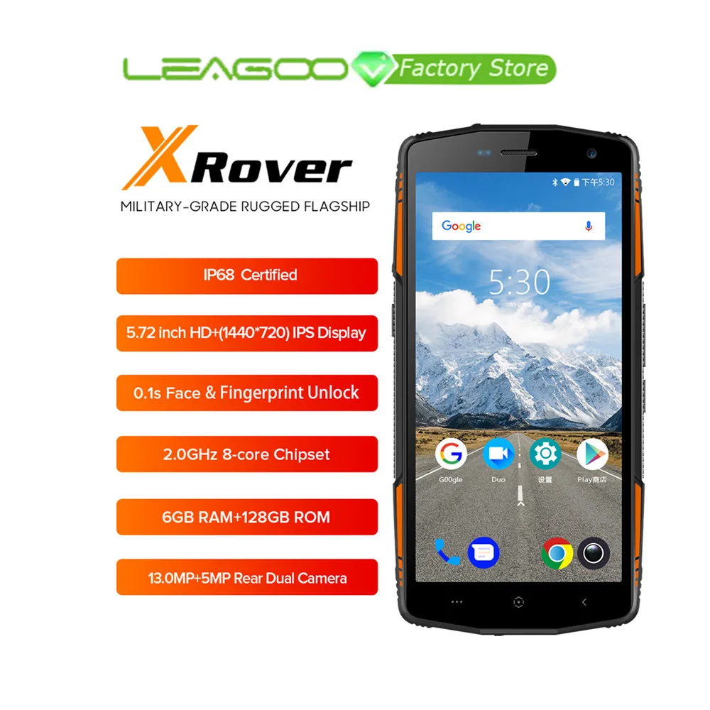 

LEAGOO XRover Smartphone IP68 NFC Face Unlock 5.72" IPS 6GB RAM 128GB ROM 13MP Dual Cams Quick Charge 5000mAh 4G Mobile Phone