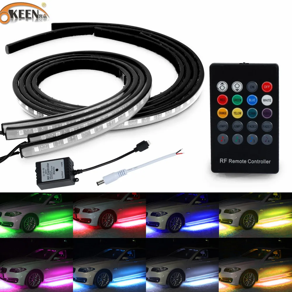 OKEEN under car light strips led underglow 5050 LED Sound Control 4x PCS RGB Flash Strip