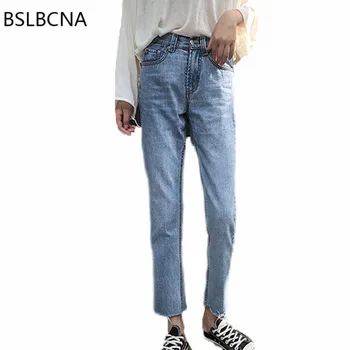 

2019 Autumn Vintage Korean Style High Waist Women Plus Size Straight Jeans Casual Loose Slim Denim Pant Femme Trousers A325