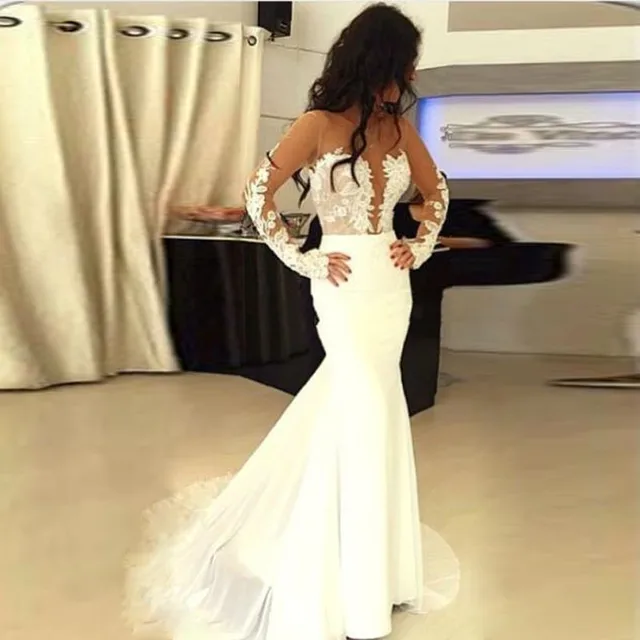 2016 backless atractivo de manga larga de la sirena vestido de novia