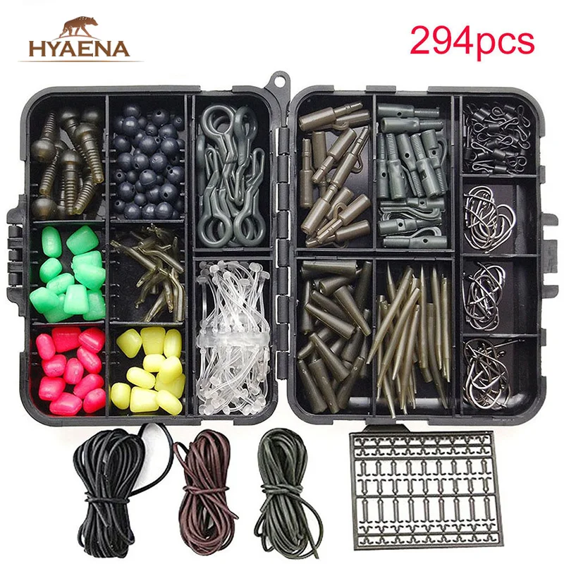 Kit d'accessoires de pêche Hyaena 294 pièces/boîte carpe avec émerillons/crochets/manchons/Tubes en caoutchouc, accessoires de pêche (lot de 294)