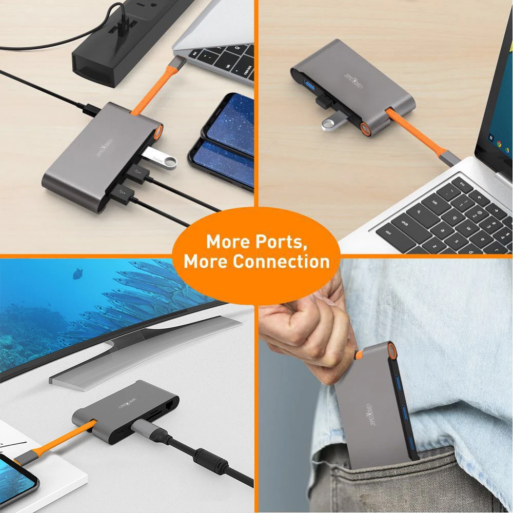 James Donkey USB C концентратор 8 в 1 USB док-станция USB-C к HDMI кард-ридер RJ45 PD адаптер для MacBook samsung Galaxy S9/S8/S8