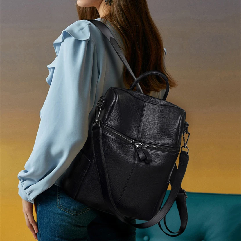 Casual Genuine Leather Backpack Female 