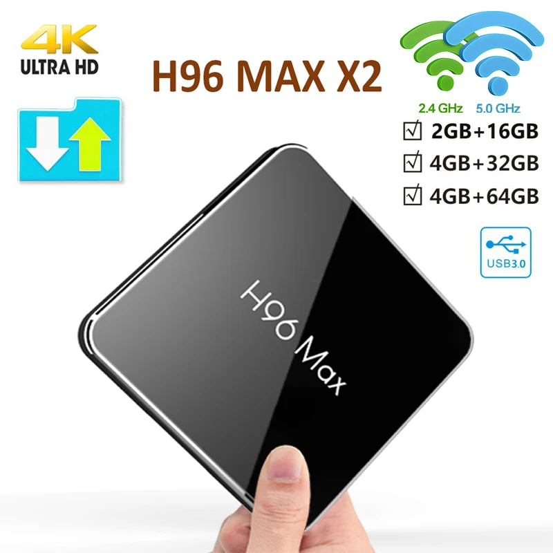 

Android 8.1 H96 MAX X2 Amlogic S905X2 Smart TV BOX 4K 1080p 4gb 64gb Media Player H96 tv box USB3.0 Set Top Box Youtube TV BOX