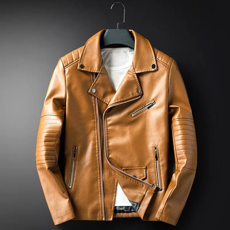Men autumn winter PU leather jacket vintage inclined zipper slim fit coat men motorcycle biker casual leather jackets and coats