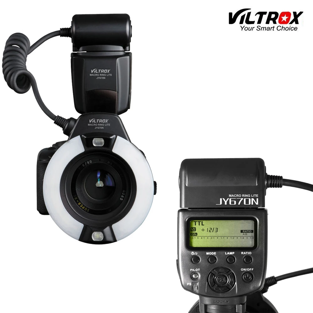 Viltrox JY-670N Camera Macro Close-Up TTL Ring Flash Speedlite LED Light for Nikon D3200 D5300 D5500 D7200 D7100 D800 D90 DSLR