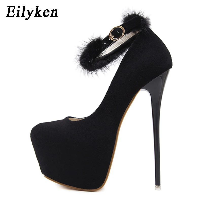 

Eilyken 2019 New Autumn Sexy Gladiator Woman Pumps platform Heels Party Round Toe Buckle Strap Pumps shoes Black Size 34-40