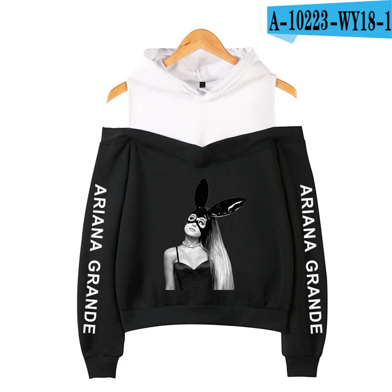 

Ariana Grande Off Shoulder Hoodie American Singer Hooded Moletom Unisex Ariana Grande Clothes Long Sleeve Hoodies Women Kpop