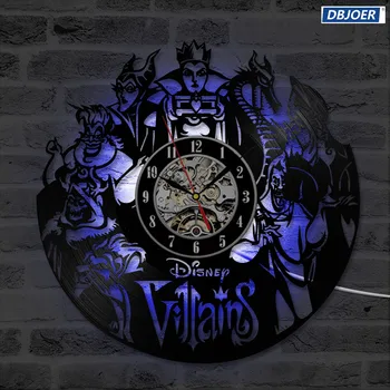 

Black Hollow Villains LED Vinyl Record Wall Clock Creative Hanging Quartz Clock Handmade Home Decor Record Clock