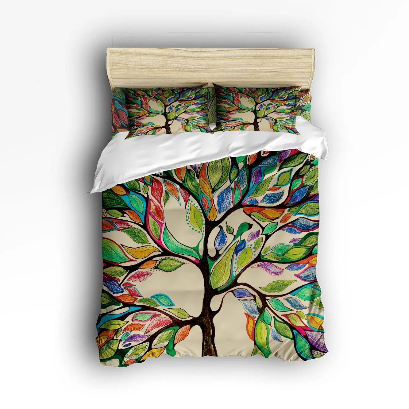 

Queen Size Bedding Set- Colorful Tree of Life Duvet Cover Set Bedspread for Children/Kids/Teens/Adults, 4 Piece