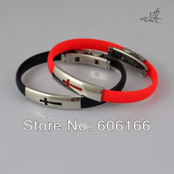 48pc/lot Mix Colour Cutout Cross Stainless Steel Bracelets Silicone