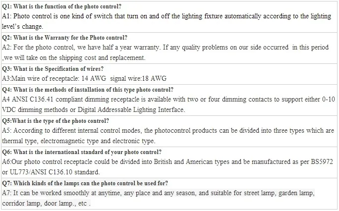 FAQ PHOTO CONTROL
